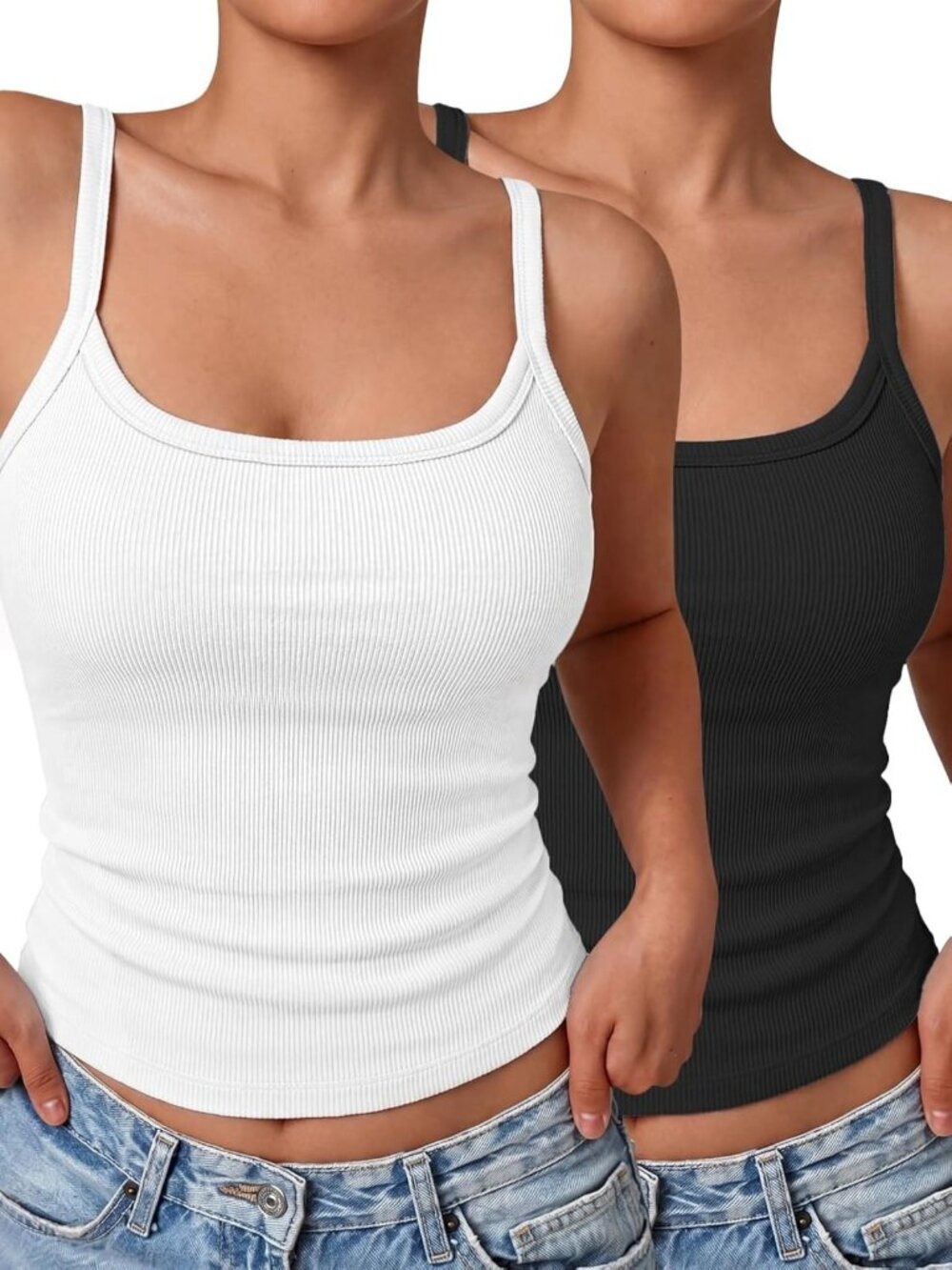 Ribbed Spaghetti Strap Tank Top - Basic Camisole for Workout & Going Out